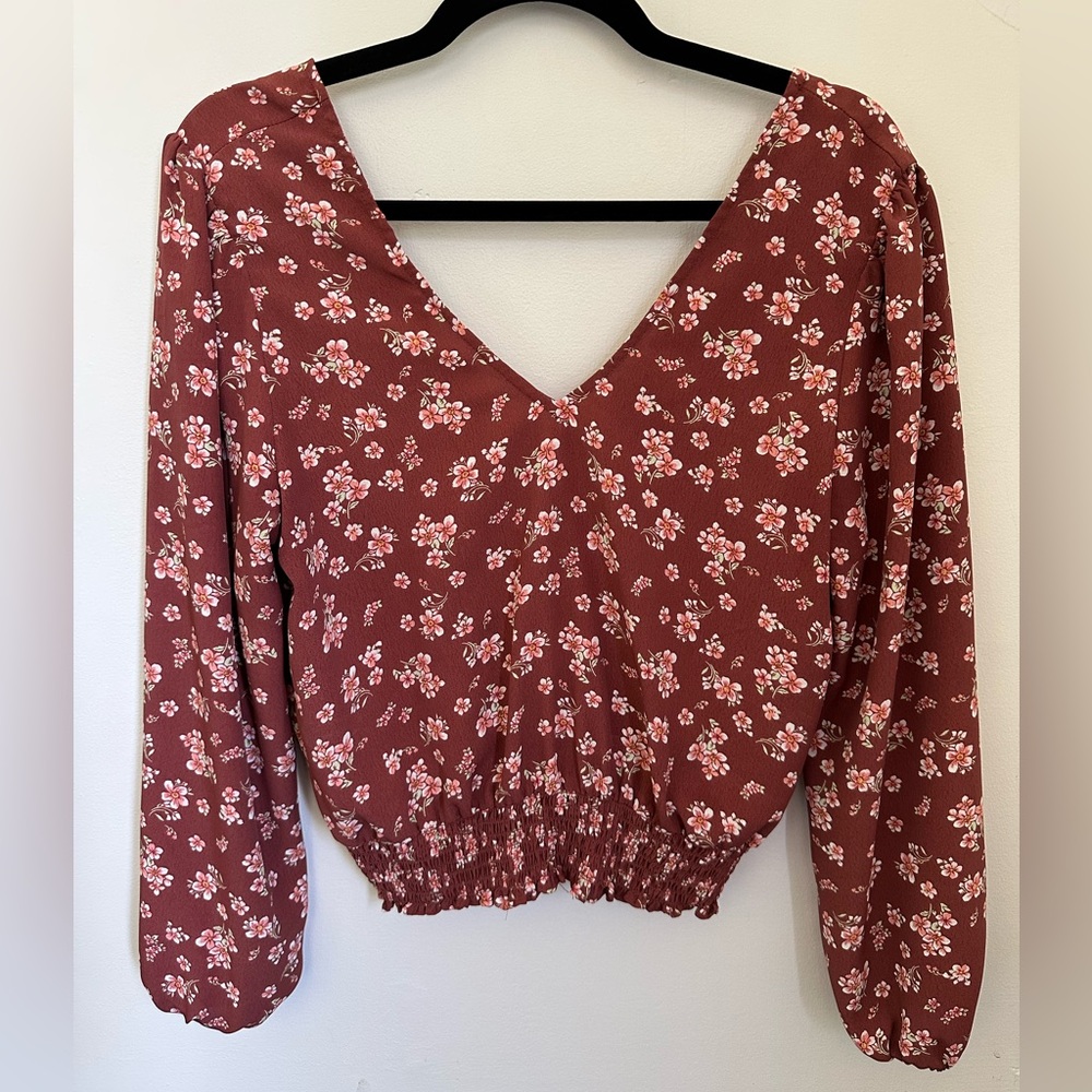 Nine Britton Floral V-Neck Blouse - Burgundy